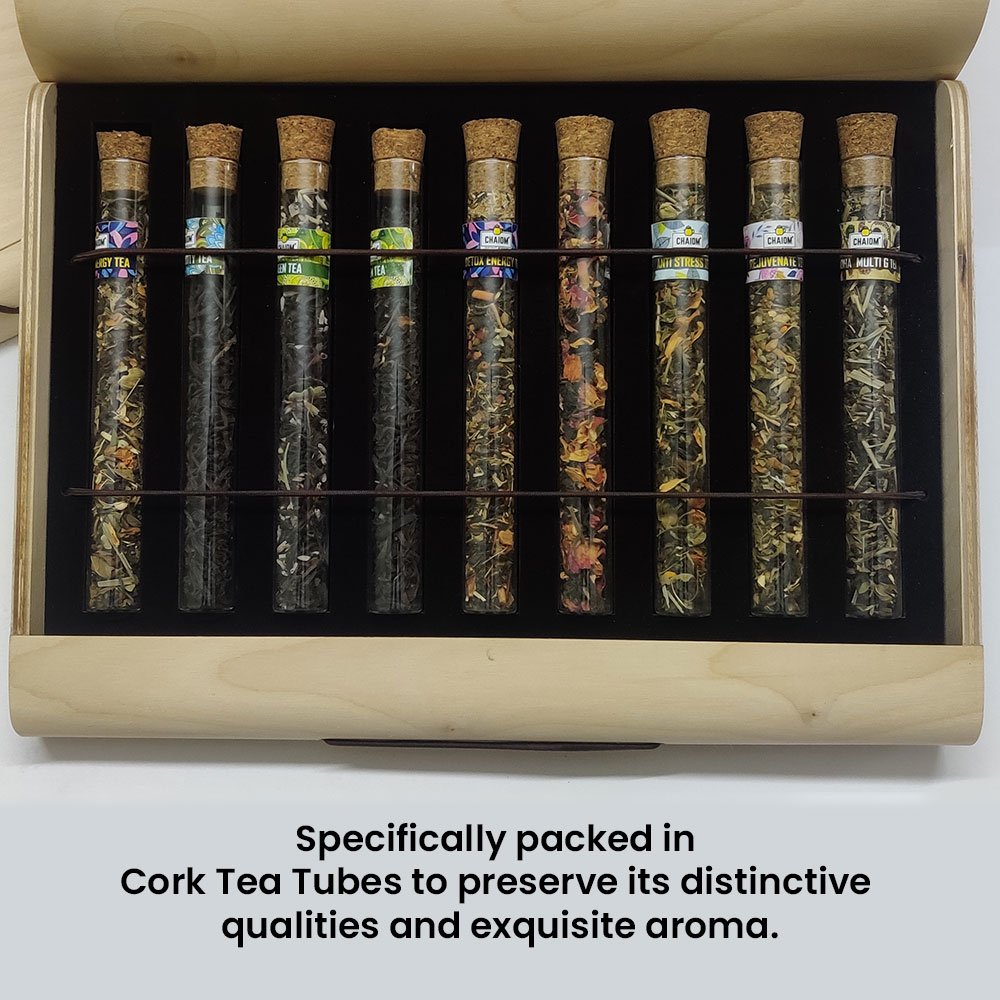 Chaiom 9 exotic teas packed in Cork Tea Tube